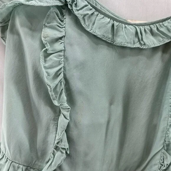 H&M Tank Top Womens Size 6 Ruffled Tiered Cami Sleeveless Viscose Silk Green - Picture 3 of 8